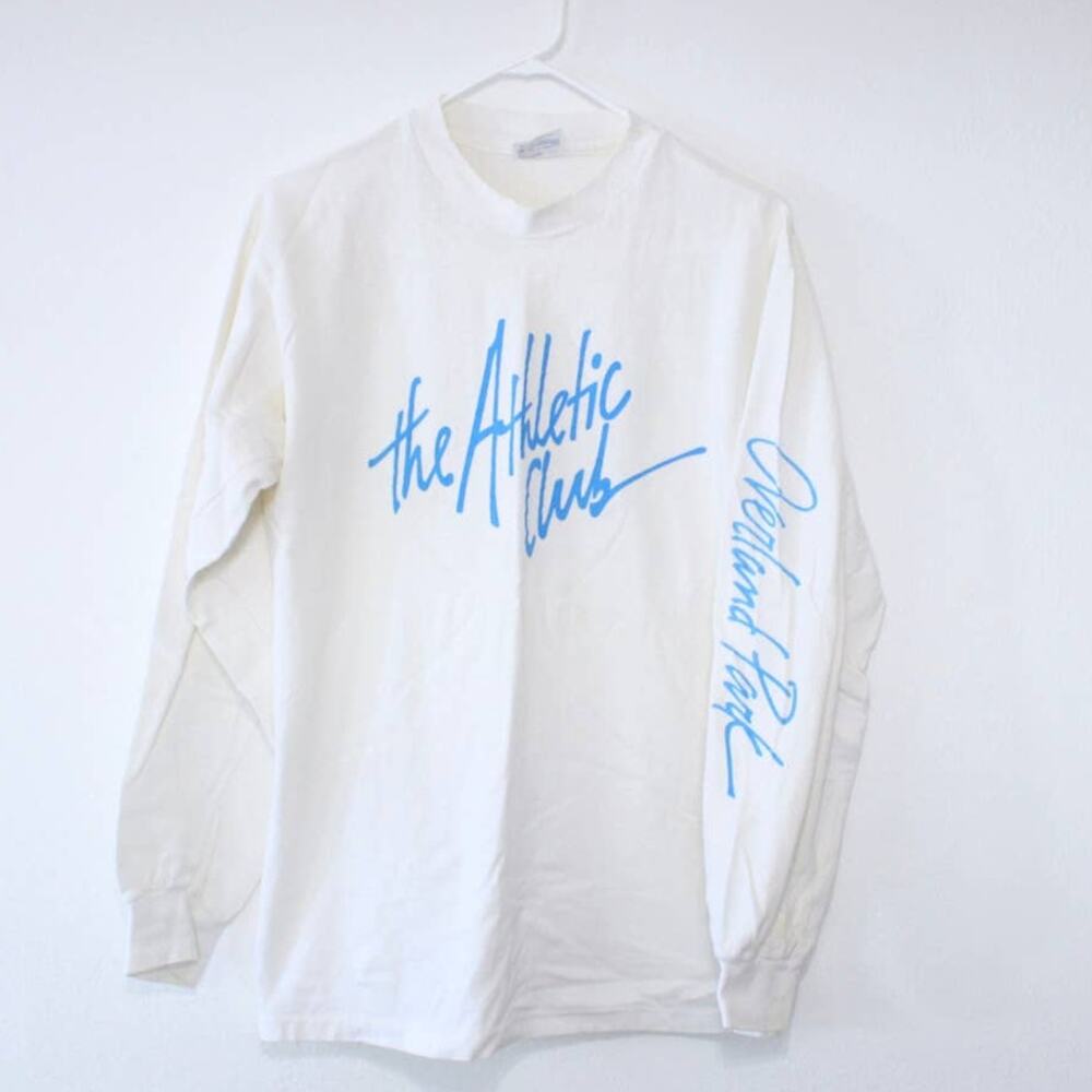 Vintage 90s Athletic Club Overland Park Kansas Long Sleeve T Shirt Large White